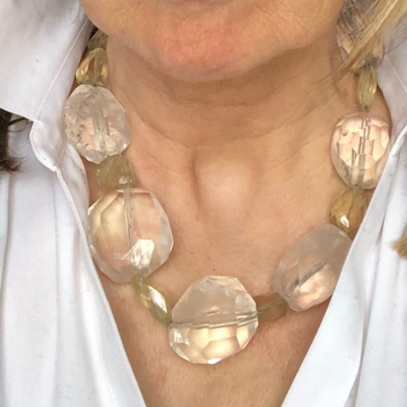 ❤️ “HUGE” Artisan Elegant Crystal and Yellow Beaded Necklace ❤️ - Picture 5 of 5